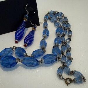 Elegant Blue glass crystal Beaded Necklace and Earring Set